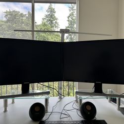 Pair of Samsung U28E590D 28-Inch 4K UHD LED Monitors with Bonus Risers