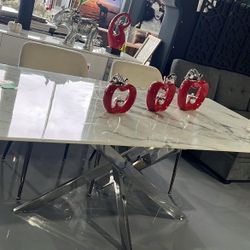 80” DINING TABLE FAUX MARBLE TOP CHROME LEG 79x40x30