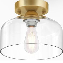 Semi Flush Mount Ceiling Light Brushed Gold - Clear Glass Pendant Lamp Shade, Modern Farmhouse Light Fixture