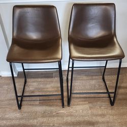 Set of 2 Faux Leather Bar Stools Dark Brown Counter Height