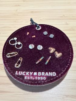 Lucky Brand 7-Pair Earring Set – Safety Pins, Rainbow Bar, Hearts & Studs