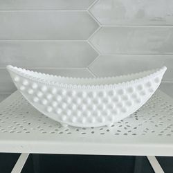 Vintage Fenton Hobnail Milk glass  8" Crescent / banana footed  Planter