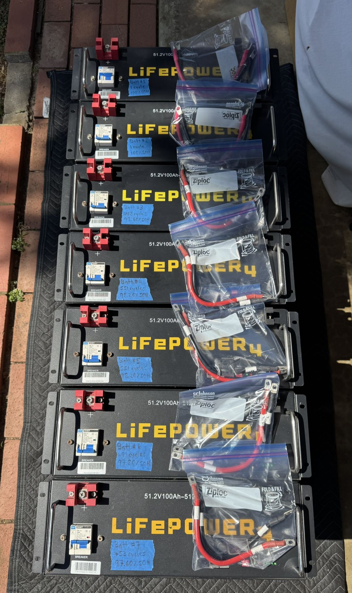 Qty. 7 EG4 LifePower4 v1 48v 5.12 kWh batteries for off grid, grid tie, RV, backup storage