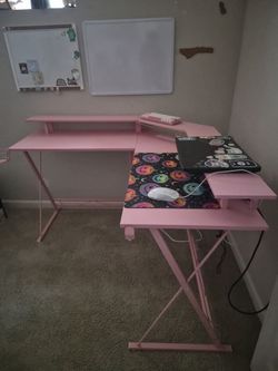 Pink L shaped desk