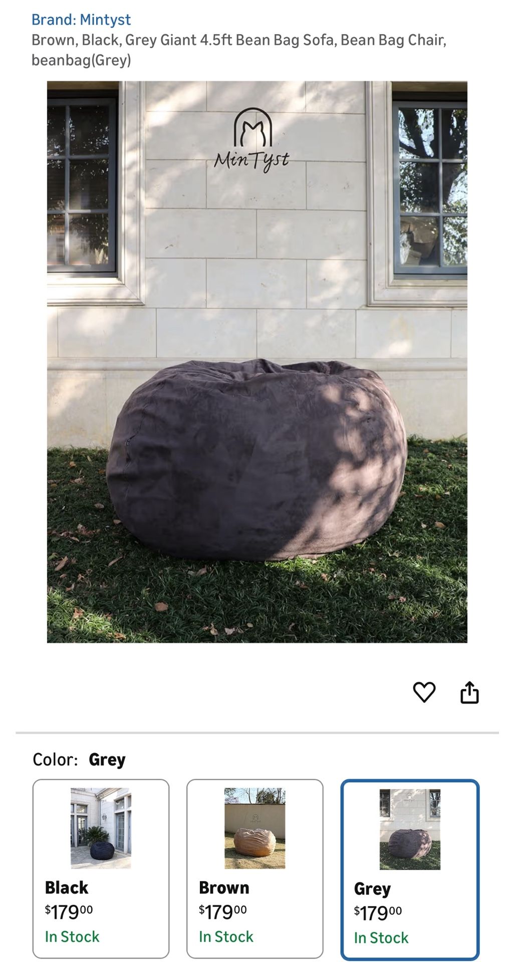 Brand: Mintyst Brown, Black, Grey Giant 4.5ft Bean Bag Sofa, Bean Bag Chair, beanbag(Grey)