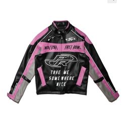Black/pink First Row Biker Jacket