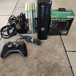 Complete Xbox 360 Slim Console With Wireless Controller Controller Charger 5 Games And Gaming Headset