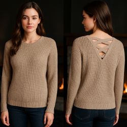 Ambiance Apparel Women Knit Sweater Criss Cross Back Long Sleeve Pullover Size L