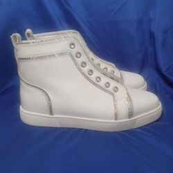 Christian Louboutin Crystal Embellished High Top Sneaker - White/ Crystal