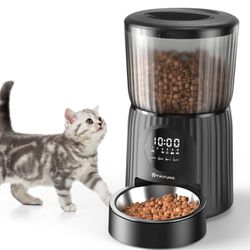 Trifuns Automatic Cat Feeder, 4L Cat Food Dispenser Programmable Control 1-6 Meals, Auto Dog Feeder with Dual Power Supply, Timed Pet Feeder for Cats 
