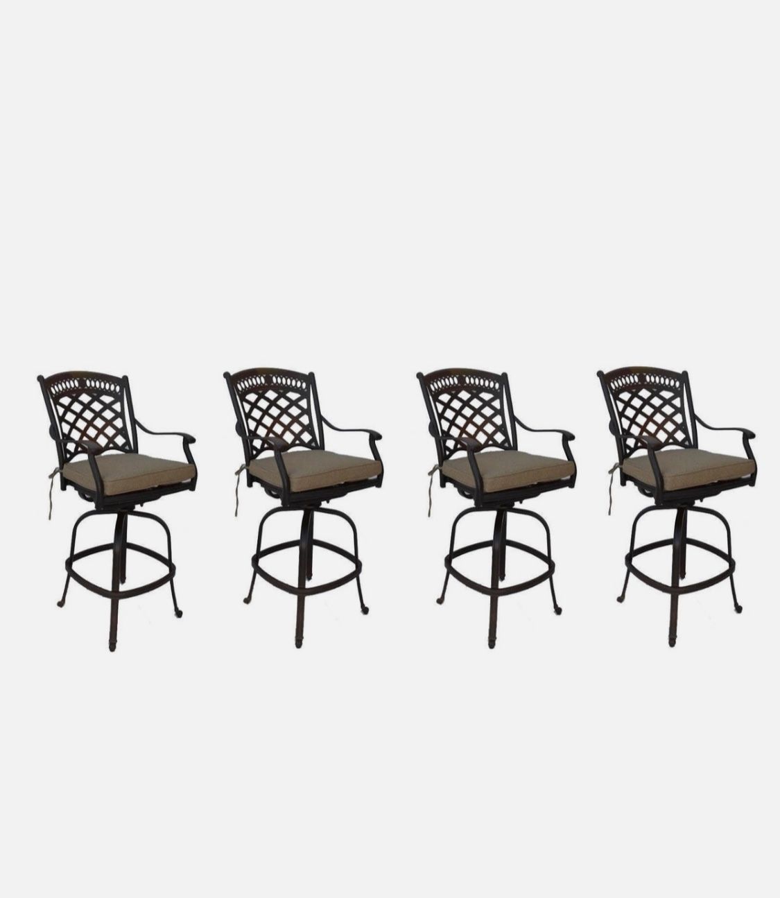 Cast aluminum heavy patio bar stools set of 4 swivels outdoor seating Sunbrella