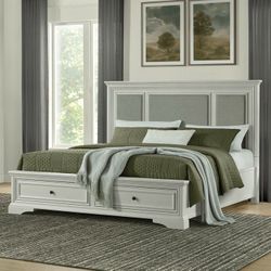 Anistyn Wood King Bed Frame with Upholstered Headboard, Gray Finish $599.99