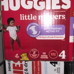 Huggies Little Mover & Snug & Dry 58& 76  Ct. Both For 50.00