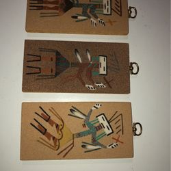Set Of Three Very Vintage  Gilbert Ortega’s Indian Handmade  Sand painting