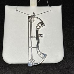 Custom Made $800 Value - White Gold Compound Bow Pendant And Chain Necklace Jewelry