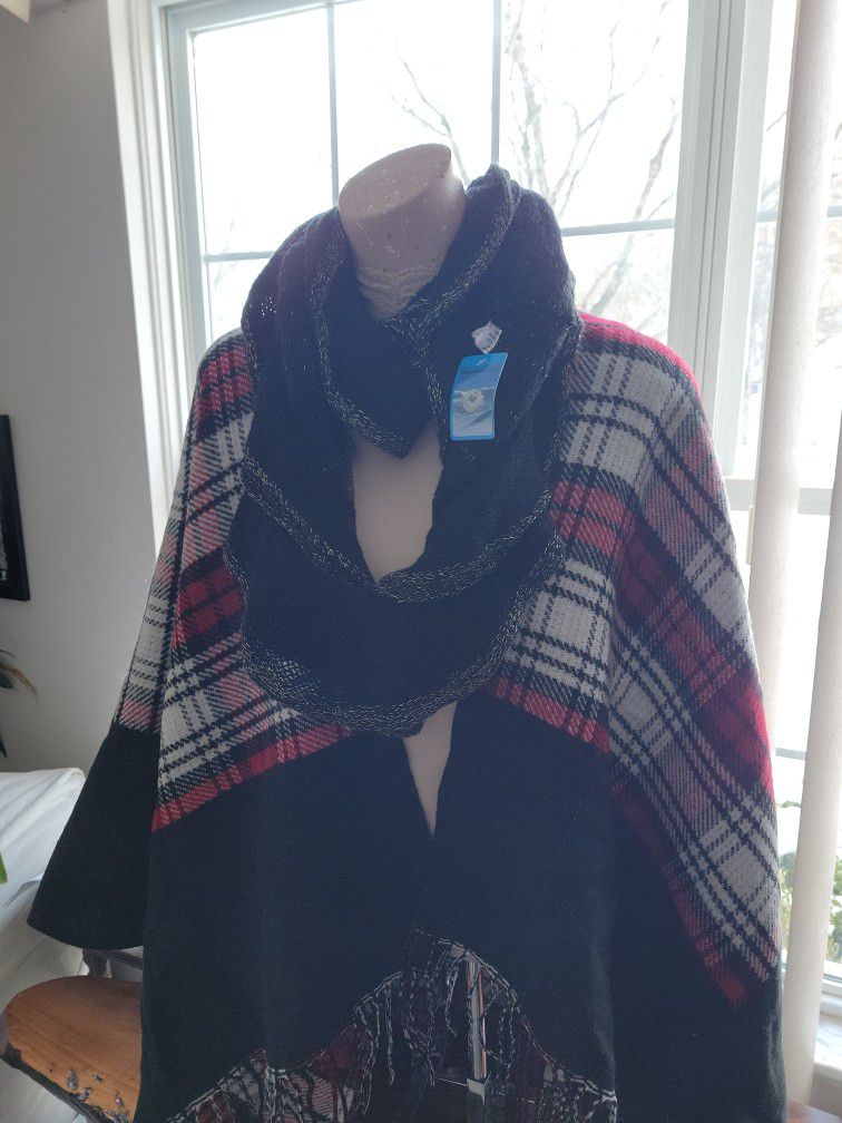Red Plaid Shawl And Infinity Scarf