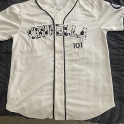 Disney Villains baseball jersey featuring Cruella de Vil from 101 Dalmatians
