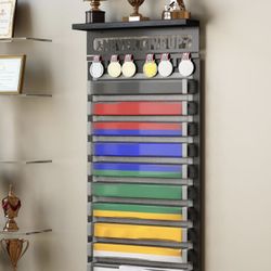 3 in 1 Karate and 10 Belts Taekwondo Belt Display Rack with Medal Hanger