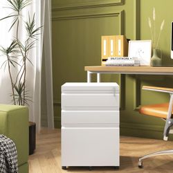 Mobile File Cabinet for Home Office, Lockable 3 Drawer Filing Cabinet with Wheels for A4-Size/Letter-Size/Legal-Size, Fully Assembled Except Casters, 