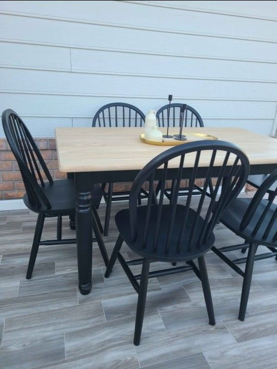 Farmhouse Style Dining Table Black With Chairs
