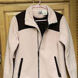 pink and brown fleece winter jacket 