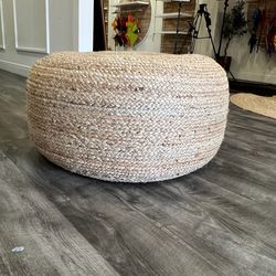 Boho Jute Pouf Ottoman – Natural Woven Floor Cushion / Foot Stool