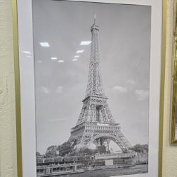 BRAND NEW 
The Eiffel Tower, Black and White, Print With Golden Frame 37" x 25"
