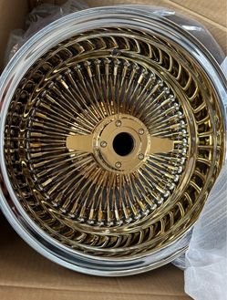 (2) 14x7 Center Gold 100 Spoke Wire Wheels