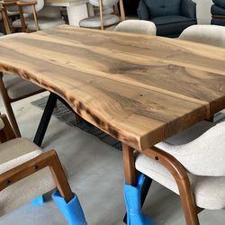 Live-Edge Dining Table, Characterized by Natural, Unfinished edges, Mid-Century Modern Tree of Life 