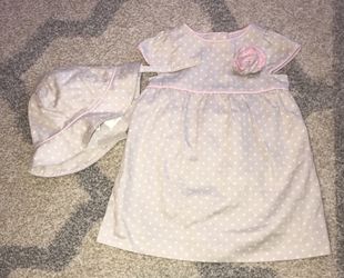 New Janie and jack dress 0-3 months new born gray pink Swiss dot 3 pc set hay dress diaper cover