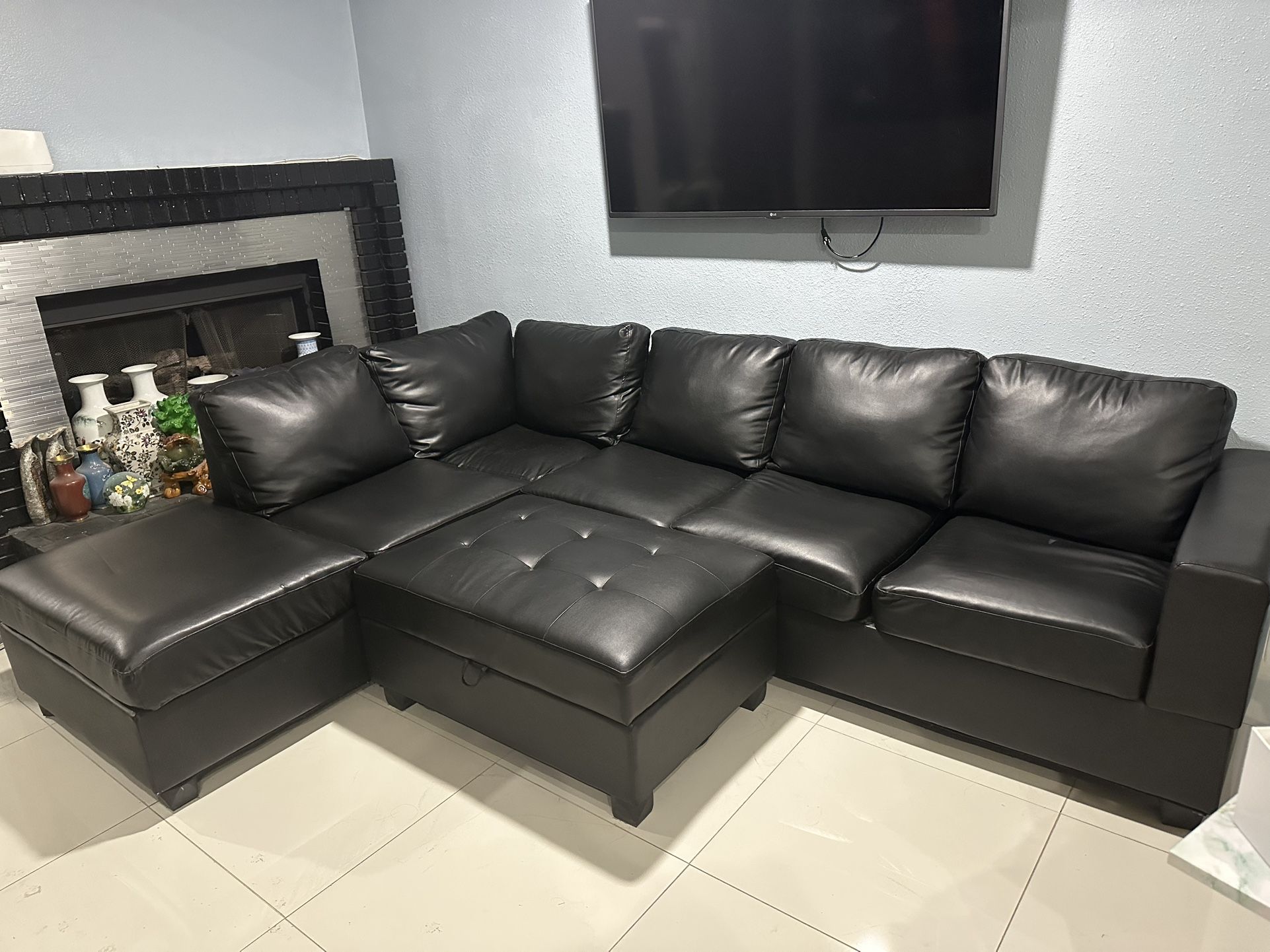 Black Faux Leather Sectional Sofa