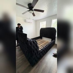 Bed frame with TV mount and remote control lift Fireplace USB BT speakers