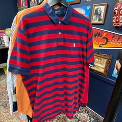(XL)24x30 Navy & Red Striped Ralph Lauren Polo Shirt