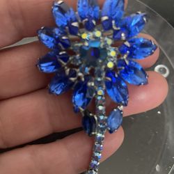 Blue Rhinestone Brooch 