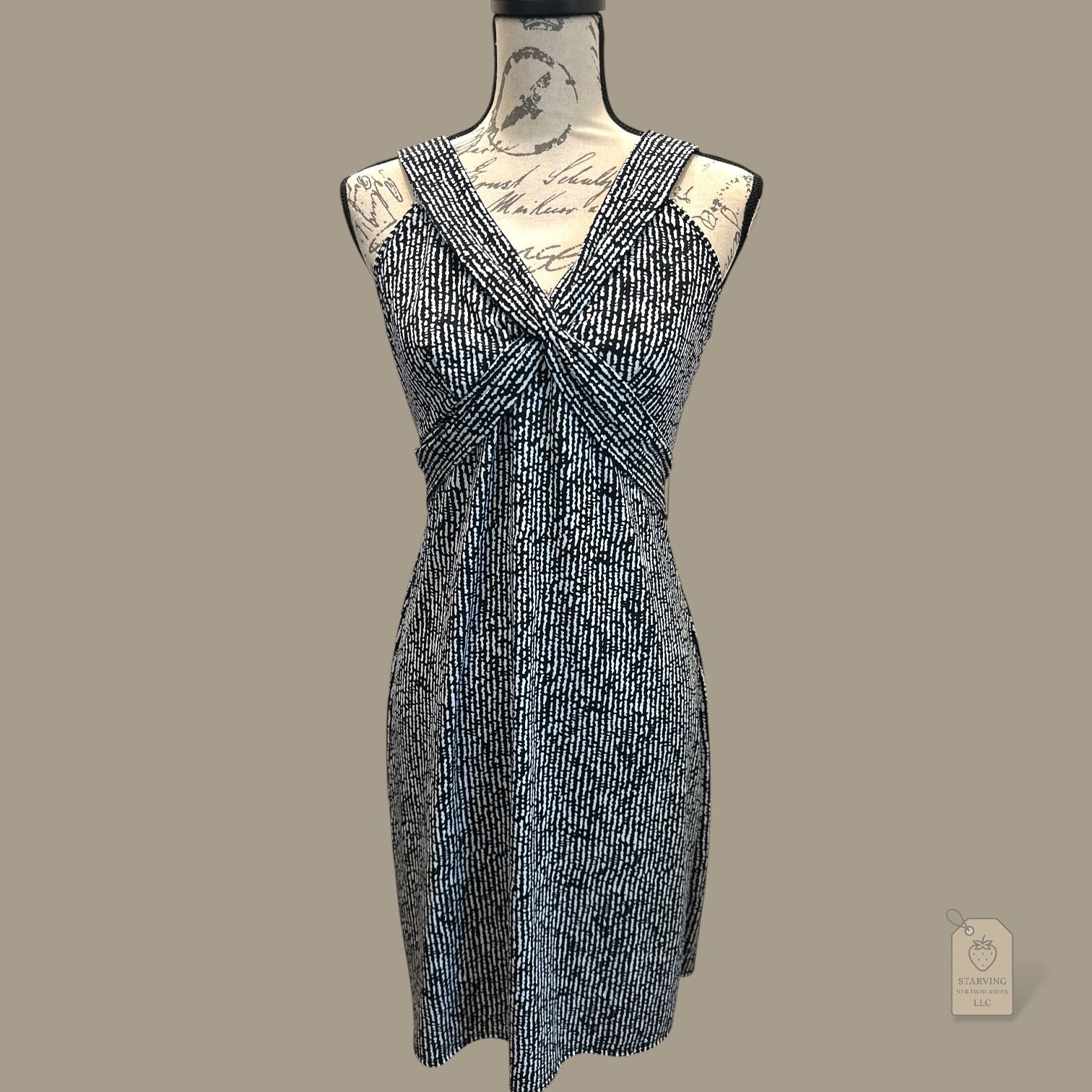 Ann Taylor LOFT Sleeveless V-Neck Dress Black White | 10P Tie Back