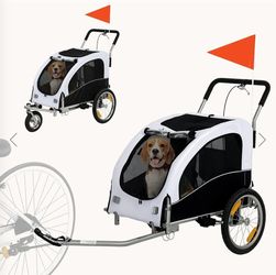 PAWHUT
2-in-1 Dog Bike Trailer & Stroller with Suspension for Dogs up to 44 lbs White