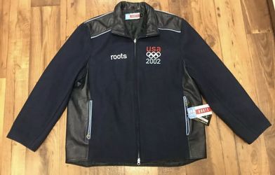 VINTAGE 2002 NWT ROOTS USA LEATHER OLYMPIC JACKET SZ L