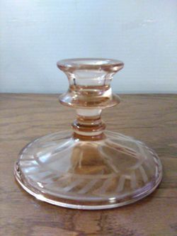 Vintage Depression Glass Candle Stick Holder Etched Line Bar Decor