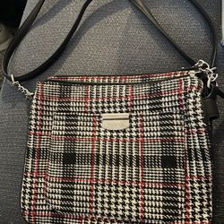 Rosetti Purse Bag Red Black White Plaid Like New Leather Silver Chain Strap