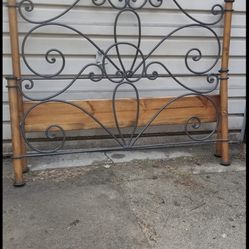 Wrought Iron And Oak Queen Bed