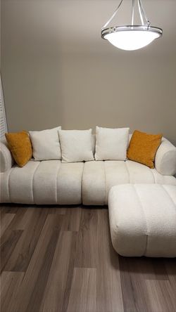 White Boucle Sectional Sofa with Chaise