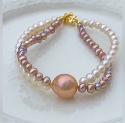 B53-Handmade S925 Braided Purple And White Baby Pearl Bracelet And Edison Pearl