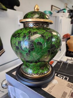 Cloisonne ginger jar. size 12 tall with vase x8 inches wide.