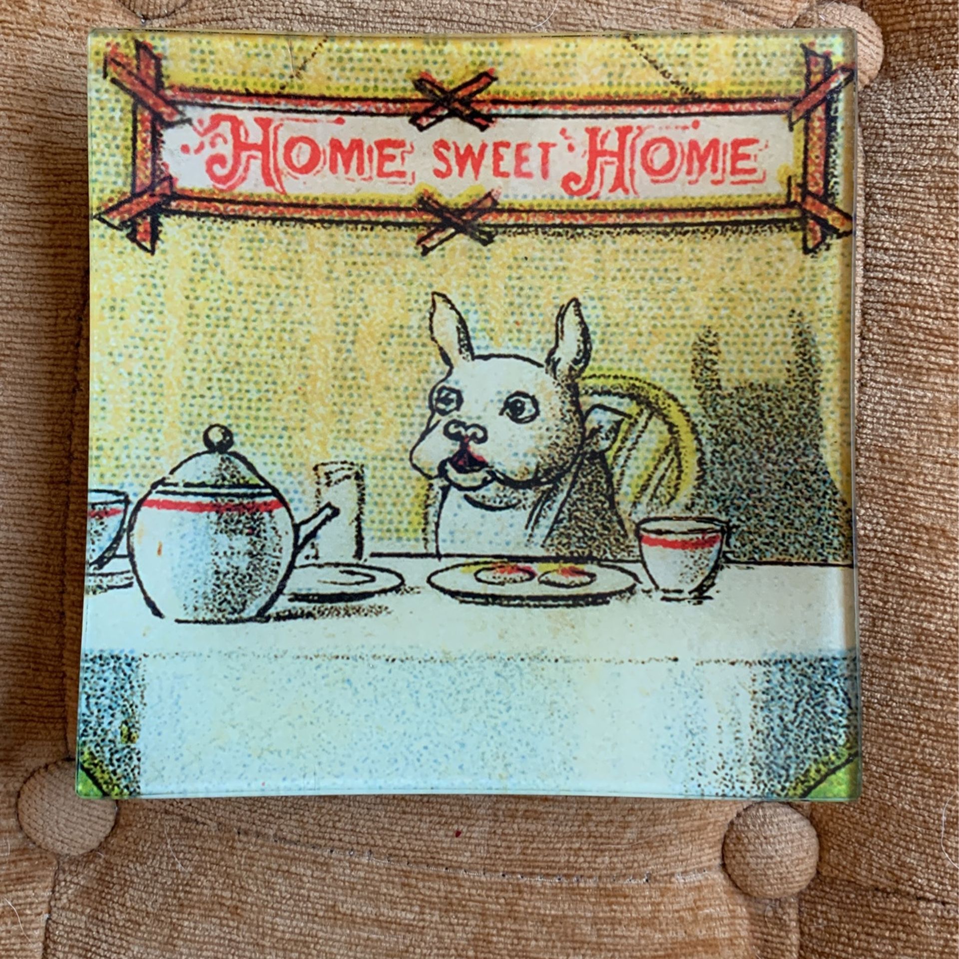 KAAS Glassworks Handmade Decoupage New York - French Bulldog “HOME SWEET HOME” Glass Dish
