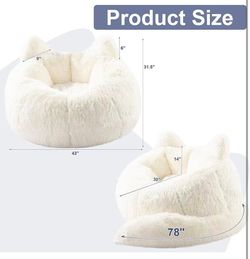 😀 Bean Bag Chair for Adults Teens Giant Faux Fur Bean Bag Chairs with Filler Fluffy Plush Cat Shaped Beanbag Couch Comfy Accent Floor Sofa for Gaming