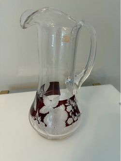 Egermann pitcher with Ruby  Red etchings in a Bohemian style