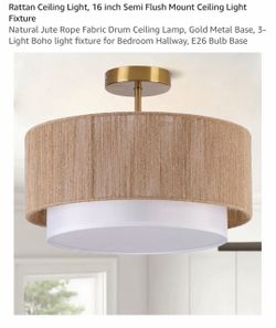 16-Inch Rattan Semi Flush Mount Ceiling Light