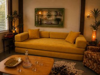 Mid-Century Modern Mustard Gold Modular Sofa | Corduroy Couch | Daybed Sleeper