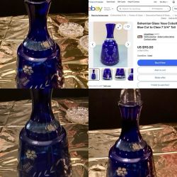 Bohemian Glass  Cobalt Blue  Decanter Vase