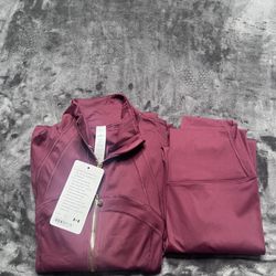 Lululemon Maroon Jacket & Leggings Set Size 6